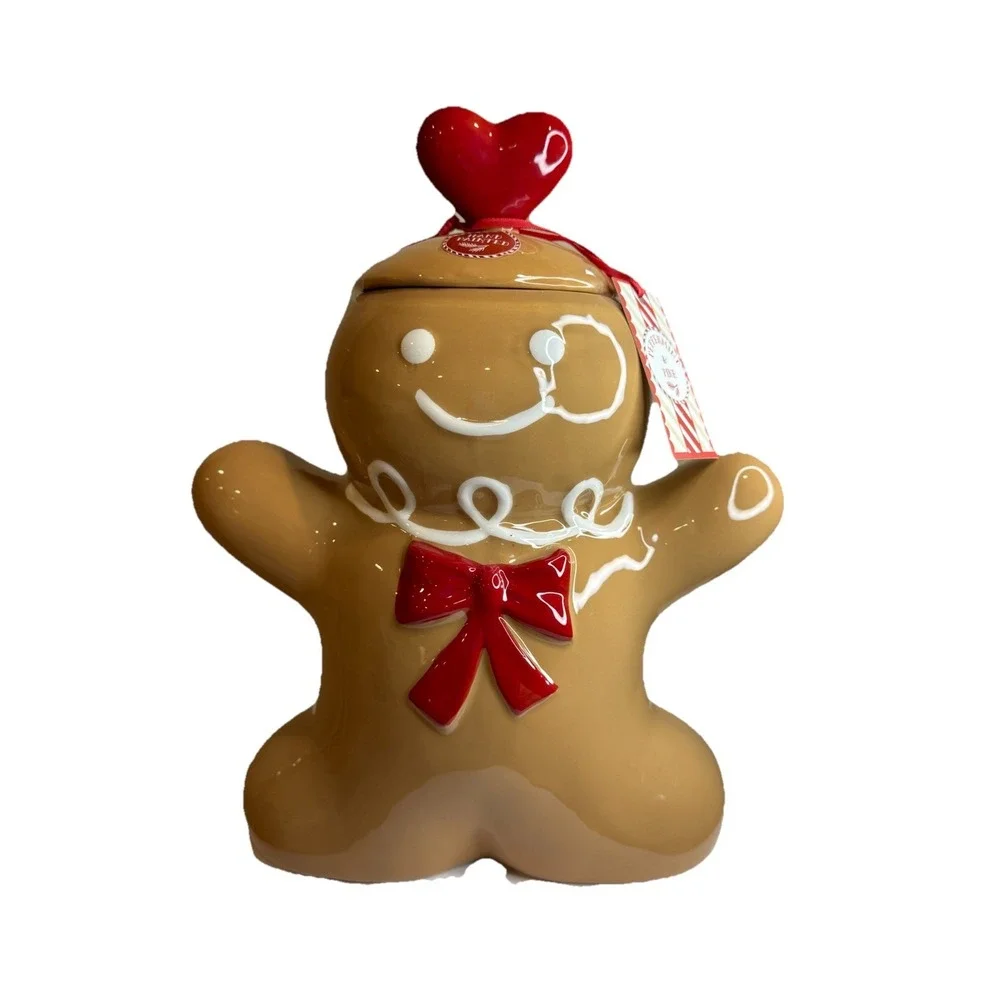 Peppermint & Pine Gingerbread Girl Canister / Cookie Jar with Red Bow Viral‎